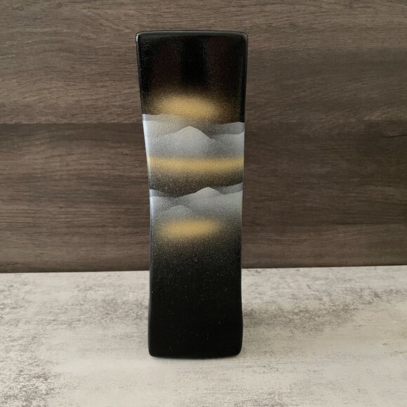 Japanese Black Mountain Sunrise Hand Painted Textured Satin Finish 8.5" Vase - Picture 4 of 9